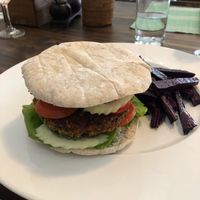 Falafel burger and kumera fries  at Ganita Cafe in Pai