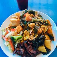 Tufu, curry, asam, veggies and rice. Sooooooo delicious!!!! ?  at Vegetarian Stall 47 in Labuan