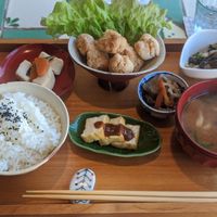 The vegan chicken karaage set at Siesta Cafe  in Oita