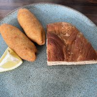 Vegan mushroom koubes and tahini/cinnamon pita  at Brick and Olive in North London