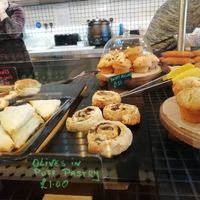 Vegan items are written in green pen at Brick and Olive in North London