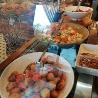 Side of the salad bar at Brick and Olive in North London