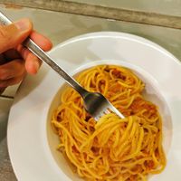 Simple pasta with tomato sauce. at Laganon in Crete