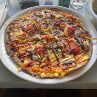 Verde pizza with vegan cheesee  at Laganon in Crete