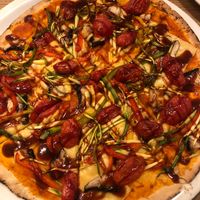 Pizza with vegan cheese  at Laganon in Crete