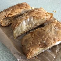 Greek pastries filled with greens at Furnos in Barcelona