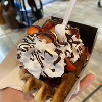 Chocolate, cream and strawberries 😍 at VeganWaf in Brussels