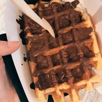 waffle with choclate sauce 😍 at VeganWaf in Brussels