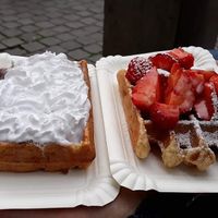 Cream and strawberry at VeganWaf in Brussels