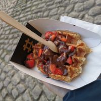 With strawberry and chocolat 7€ at VeganWaf in Brussels