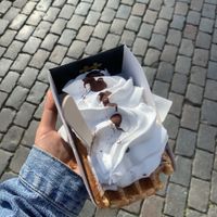 waffle with vegan whipped cream  at VeganWaf in Brussels