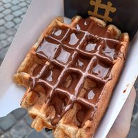 Waffle with chocolate sauce at VeganWaf in Brussels