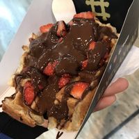 Vegan waffle with strawberries and chocolate  at VeganWaf in Brussels