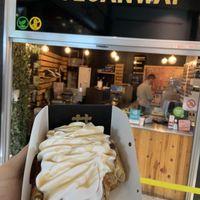 Whipped cream, chocolate sauce and maple syrup  at VeganWaf in Brussels