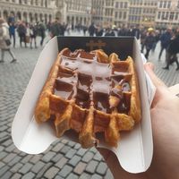 Waffle with chocolate sauce at VeganWaf in Brussels