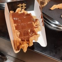 Chocolate sauce on waffle at VeganWaf in Brussels