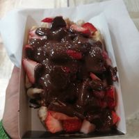 Waffle with strawberry and chocolate at VeganWaf in Brussels