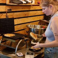 Waffle making at VeganWaf in Brussels