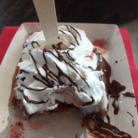 Vegan waffle with strawberries, chocolate sauce and whipped cream. at VeganWaf in Brussels