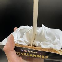 Vegan waffle with salted caramel and whipped creamm  at VeganWaf in Brussels