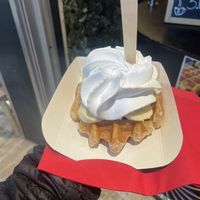 With banana and whipped creamm  at VeganWaf in Brussels