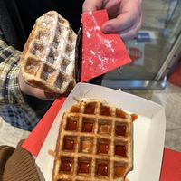 One with powdered sugar and Sirup de liege  at VeganWaf in Brussels