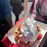 strawberry + whipped cream  at VeganWaf in Brussels