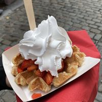 Waffle with strawberrys and whipped cream at VeganWaf in Brussels