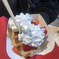 Waffle with strawberries and whipped cream   at VeganWaf in Brussels