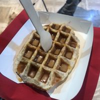 Waffle with salted caramel syrup   at VeganWaf in Brussels
