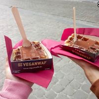 Vegan waffle with chocolate topping at VeganWaf in Brussels