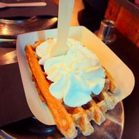 Vegan waffle 🧇 caramel & whipped cream   at VeganWaf in Brussels