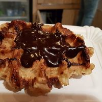 waffle with chocolate sauce at VeganWaf in Brussels