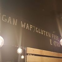 interior, writing on wall at VeganWaf in Brussels