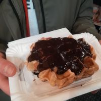 waffle with chocolate topping at VeganWaf in Brussels