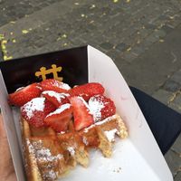 Yummy waffle with fresh strawberries  at VeganWaf in Brussels