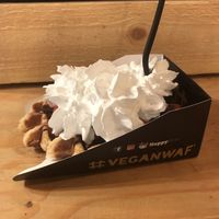 Waffles with cream, strawberry’s and chocolate spread  at VeganWaf in Brussels