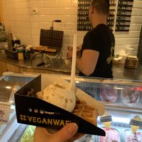 Waffle with salted peanut ice cream 💕 at VeganWaf in Brussels