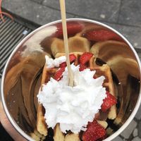 Gaufre avec de la chantilly et des fraises 🍓  at VeganWaf in Brussels