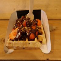 delicious chocolate, strawberry and hazelnuts! at VeganWaf in Brussels