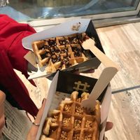 one w chocolate sauce, one just hazelnuts at VeganWaf in Brussels