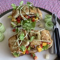 Avocado and mango salsa toast with extra fried tofu   at The Garden in Koh Lanta