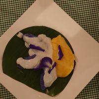 Mango sticky rice (blue colored rice) at The Garden in Koh Lanta