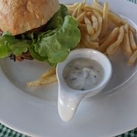 Vegan burger and chips at The Garden in Koh Lanta