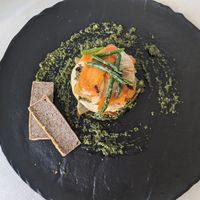 Roast veg with pesto and gluten free bread at Lorens in Massa