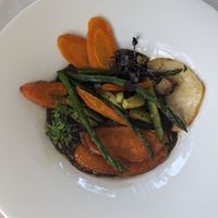 Roast veg in black lentil sauce at Lorens in Massa