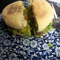 Avocado on English muffin at The Crystal Palace  in Glasgow