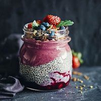 Smoothies made fresh in house. Amazing recipes and options. Berry mix and chia seed smoothie at Sukha Cafe in Baton Rouge
