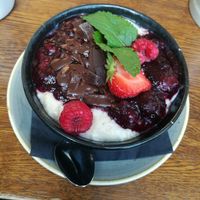 Wild Berry and Fruit Porridge with extra chocolate (6€) at Spreegold in Berlin