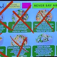 Menu 1/2 (Apr 22, non-vegan items crossed out)  at Fishbowl in Sydney